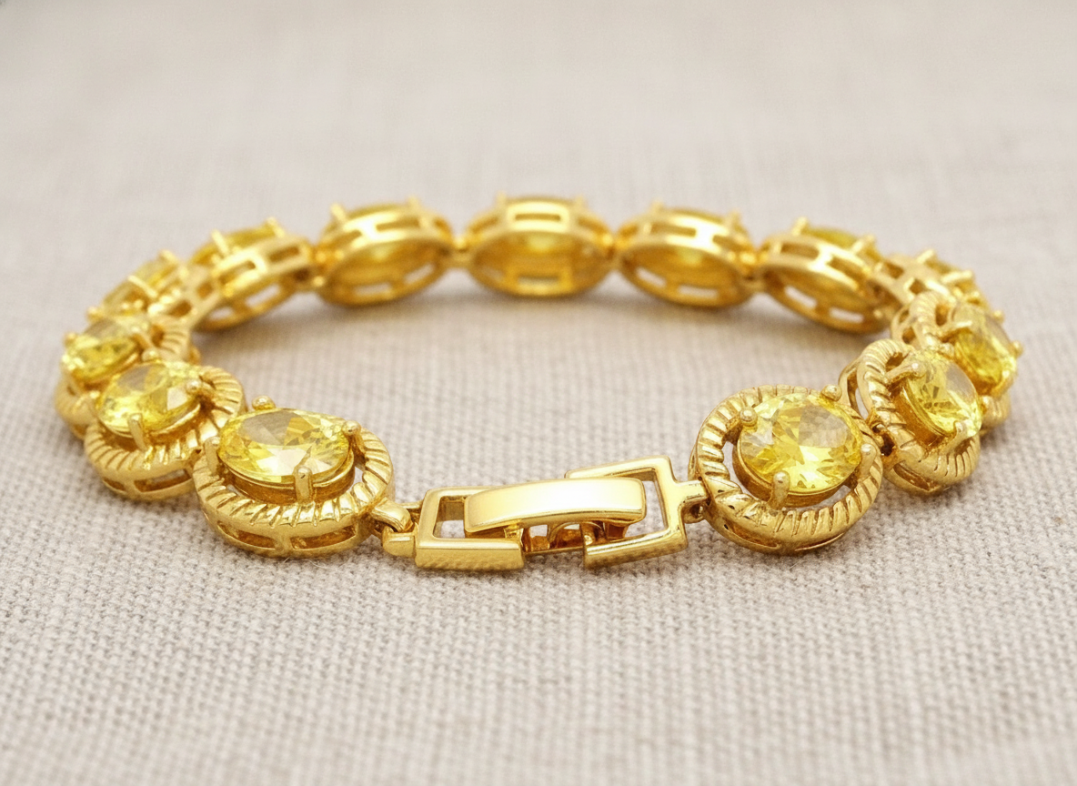 Yellow Gold Citrine Colored Gemstone Tennis Bracelet