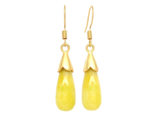 Yellow Moonstone Teardrop Gold Earrings