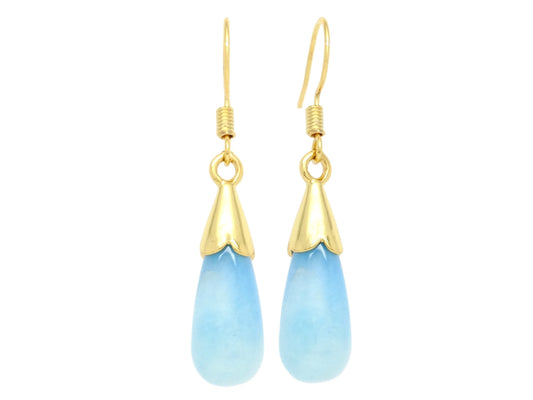 Blue Moonstone Teardrop Gold Earrings
