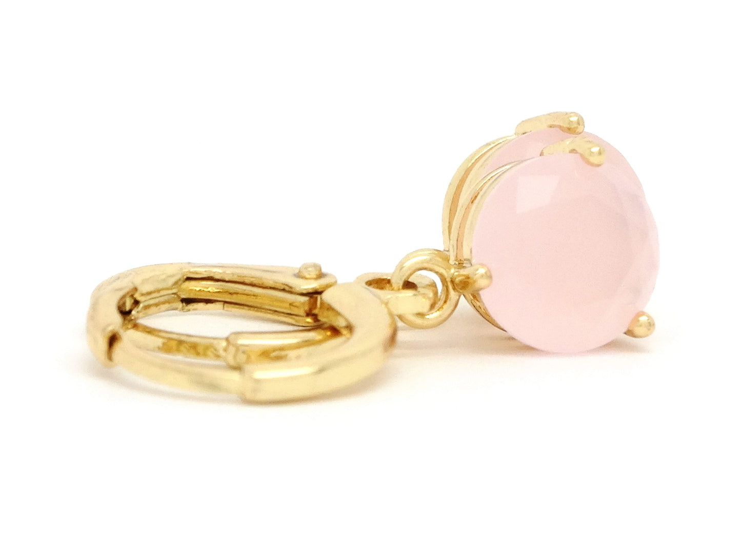 Pink Moonstone Yellow Gold Earrings DISPLAY