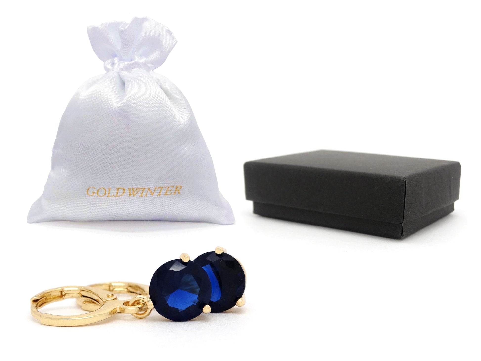 Blue gem yellow gold earrings GIFT BAG AND BOX