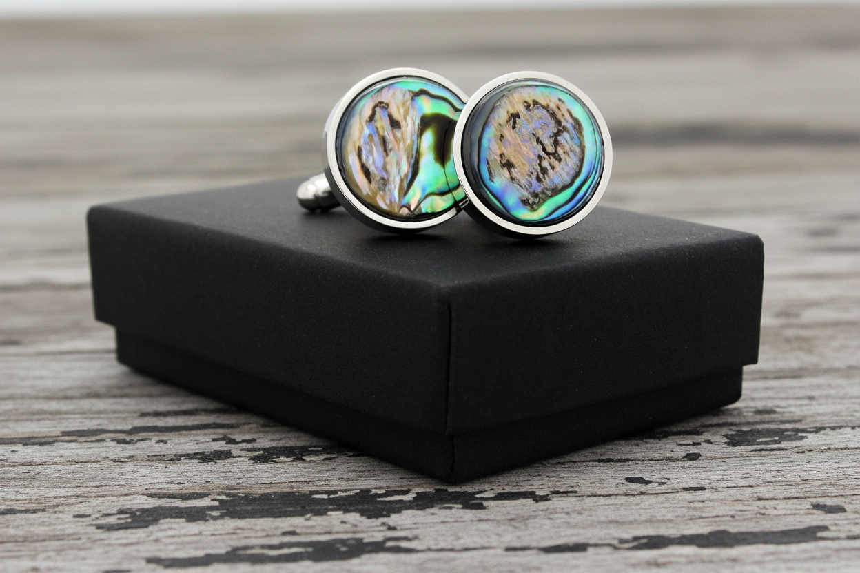 Natural Mother Pearl Abalone Round Cufflinks