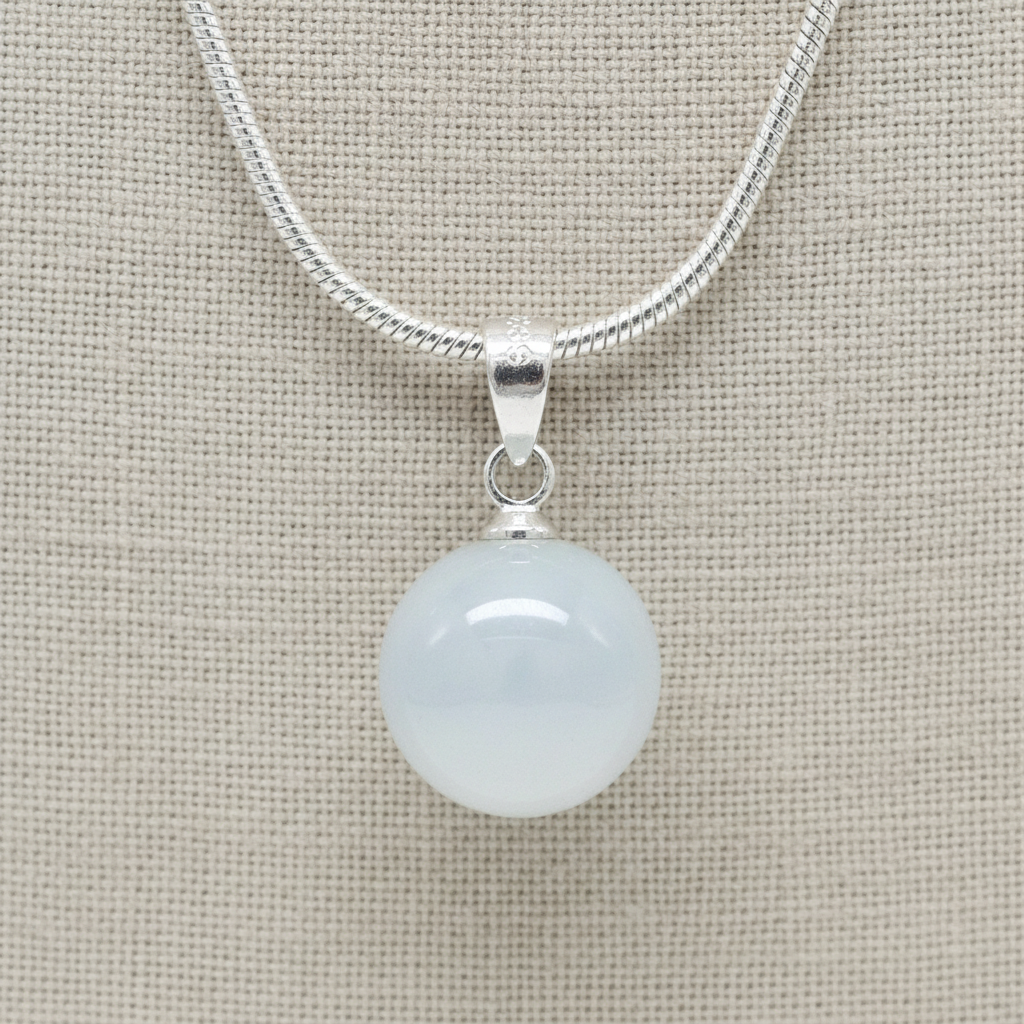 White Moonstone Ball Silver Necklace