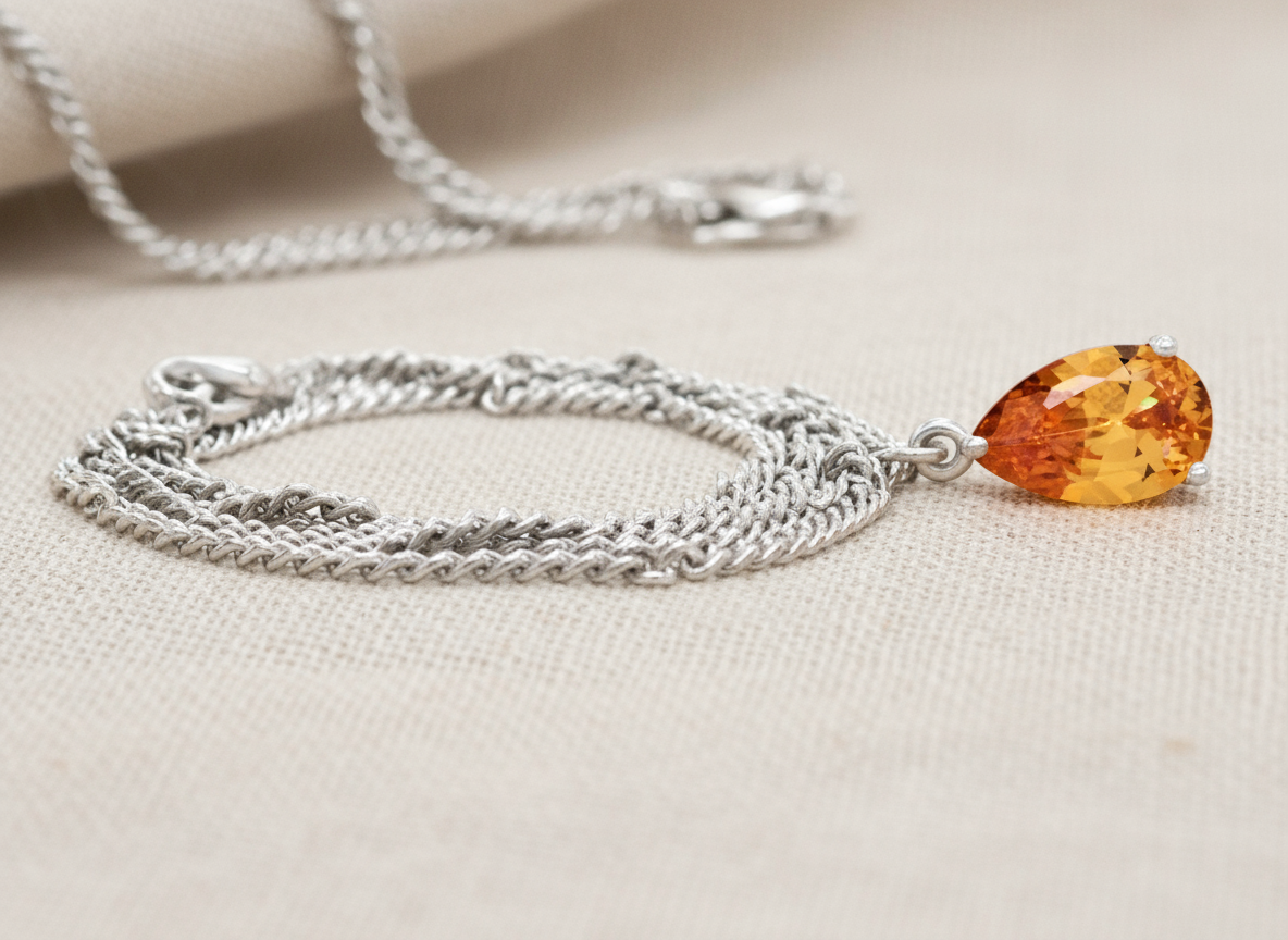 Citrine Raindrop White Gold Necklace
