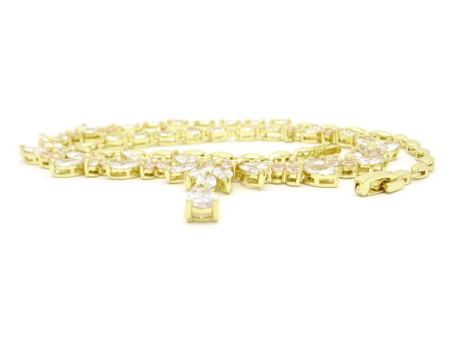 Yellow Gold Sparkly Different Shaped Gems Choker Necklace FRONT