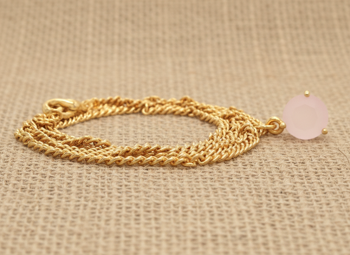 Pink Moonstone Round Gold Necklace