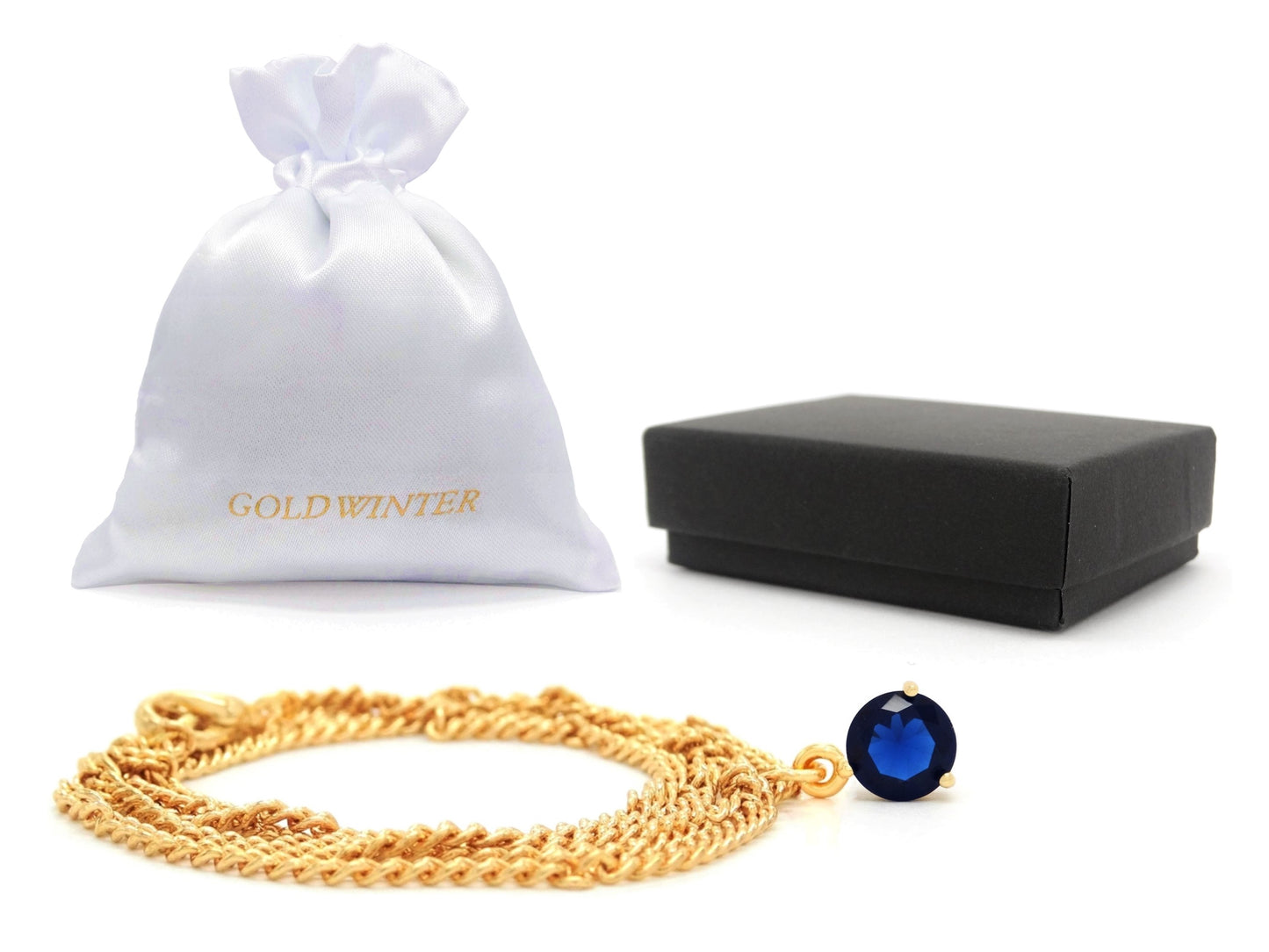 Yellow Gold Blue Round Gem Necklace And Earrings