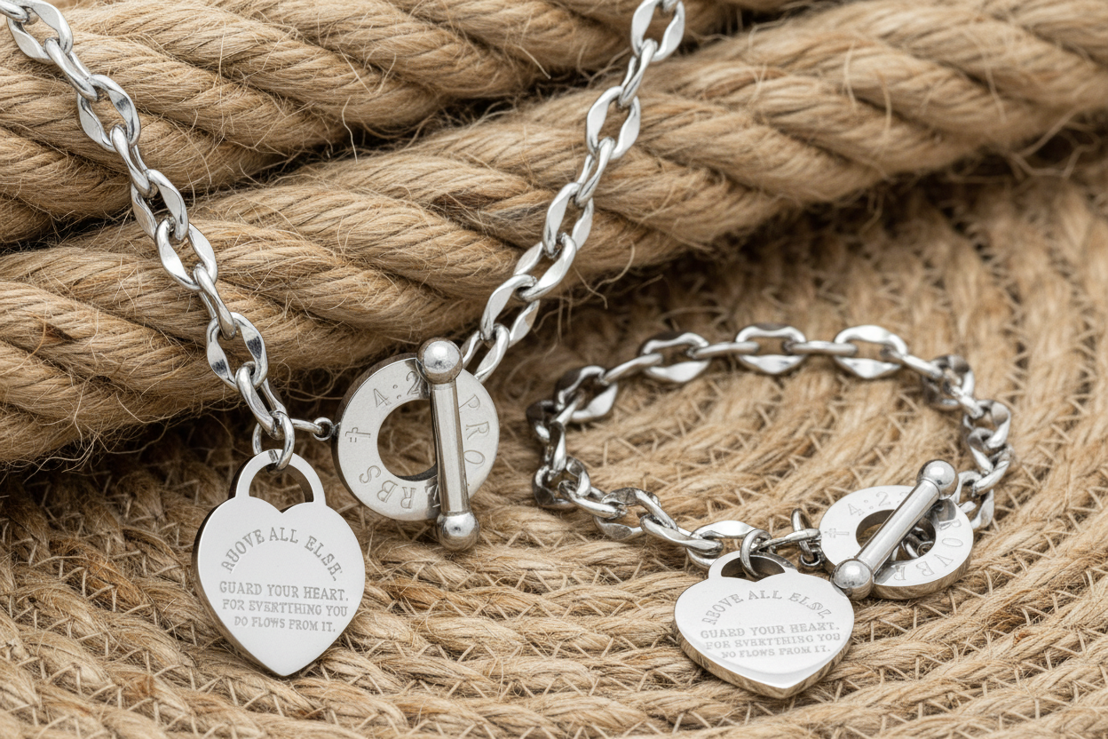 White Gold Proverbs 4:23 Jewellery Set