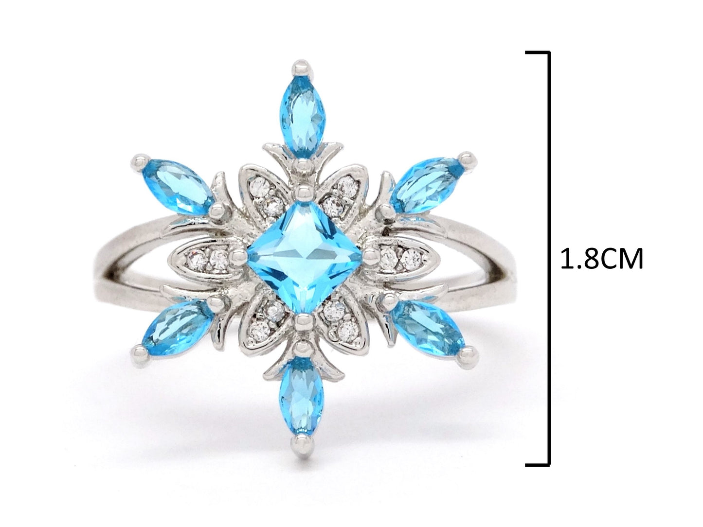 Silver blue snowflake ring MEASUREMENT