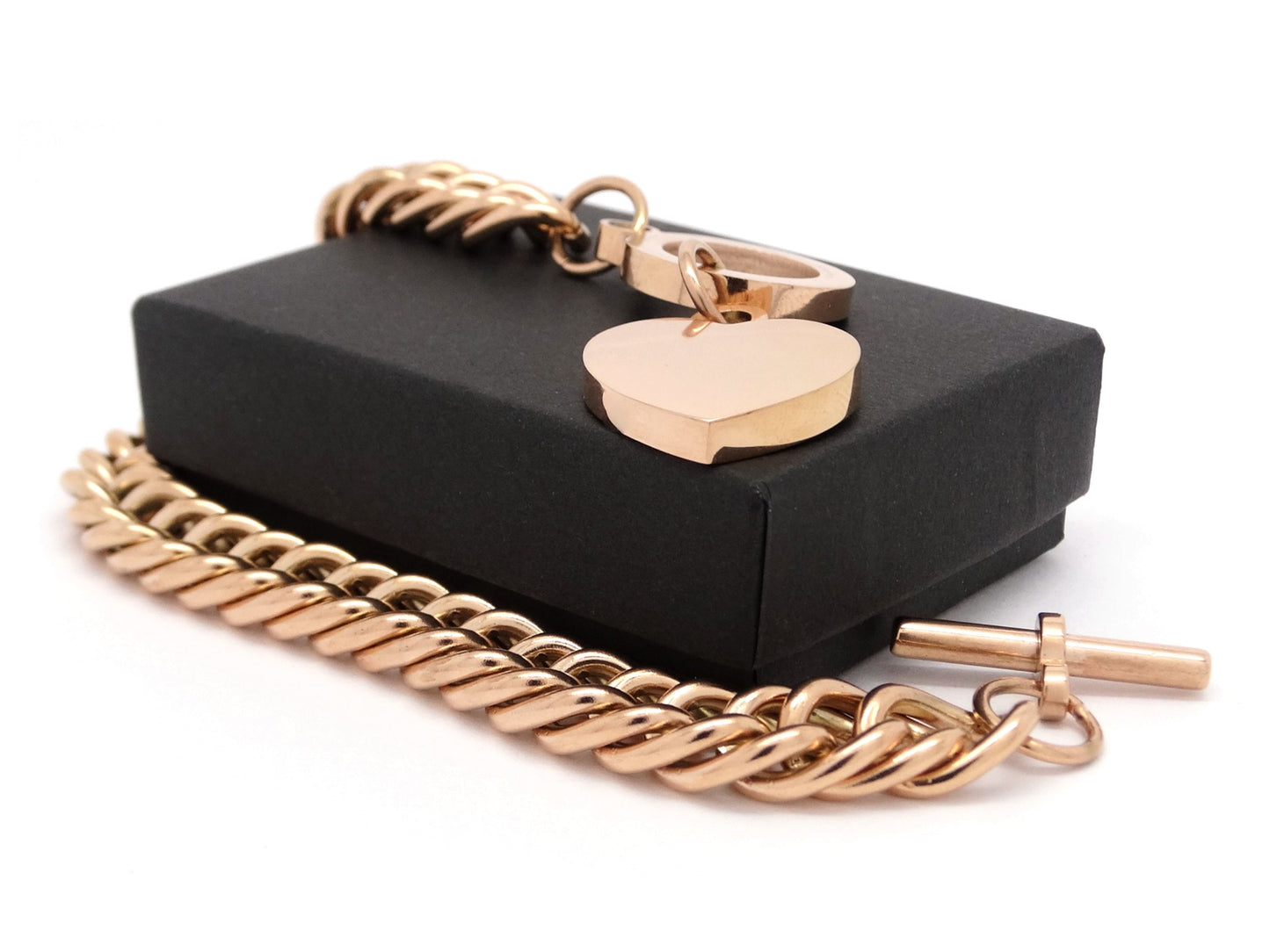 Rose gold double curb link heart bracelet GIFT BOX