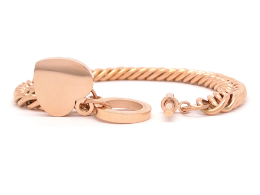Rose gold double curb link heart bracelet FRONT