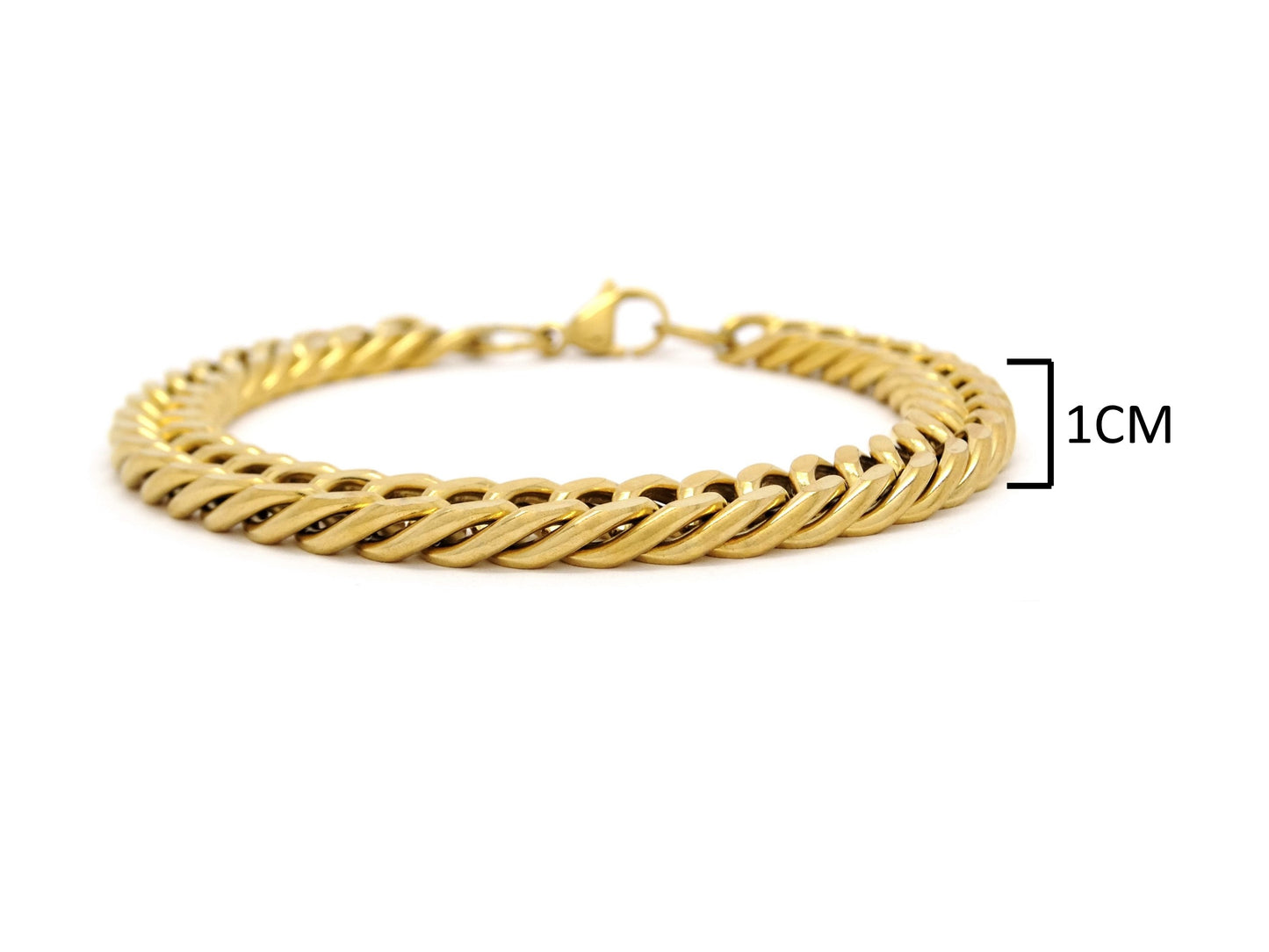 Gold double curb link chain bracelet MEASUREMENT