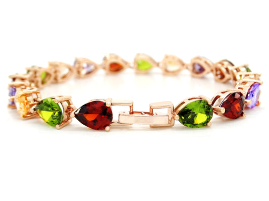 Rose gold different colored pear gems bracelet BACK