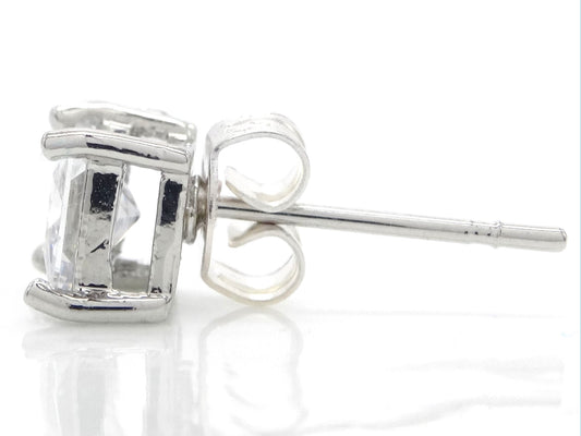 Clear princess silver stud earrings SIDE