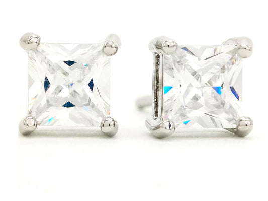 Clear princess silver stud earrings