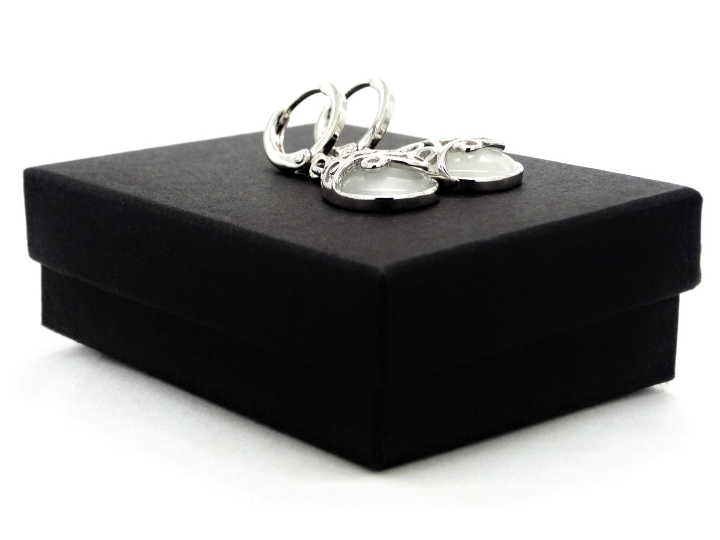 Decorated white moonstone hoop earrings GIFT BOX