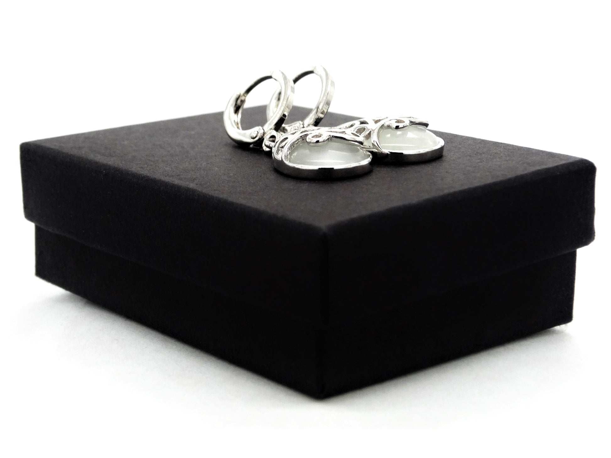 Decorated white moonstone hoop earrings GIFT BOX