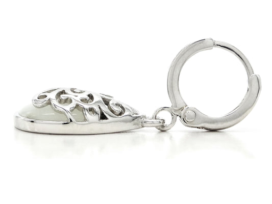 Decorated white moonstone hoop earrings SIDE
