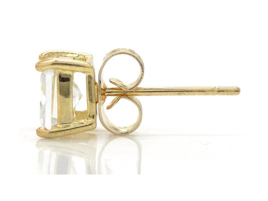 Clear princess gold stud earrings SIDE