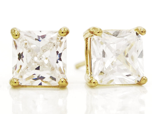 Clear princess gold stud earrings