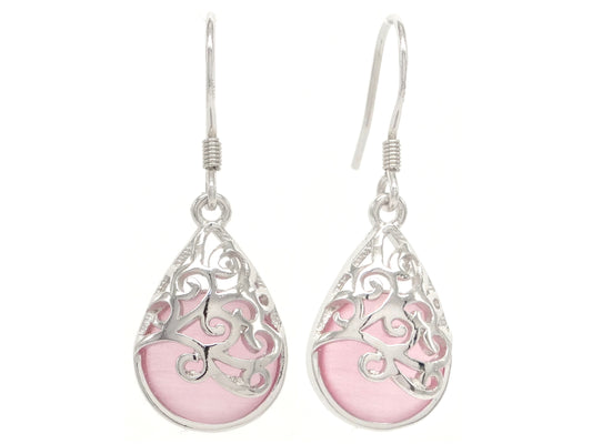 Decorated pink moonstone earrings
