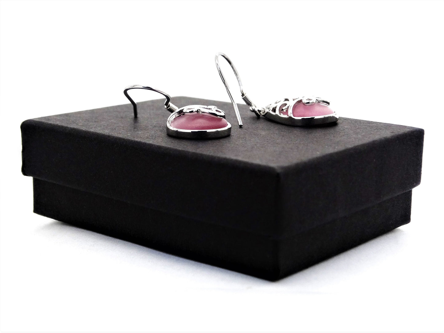 Decorated pink moonstone earrings GIFT BOX