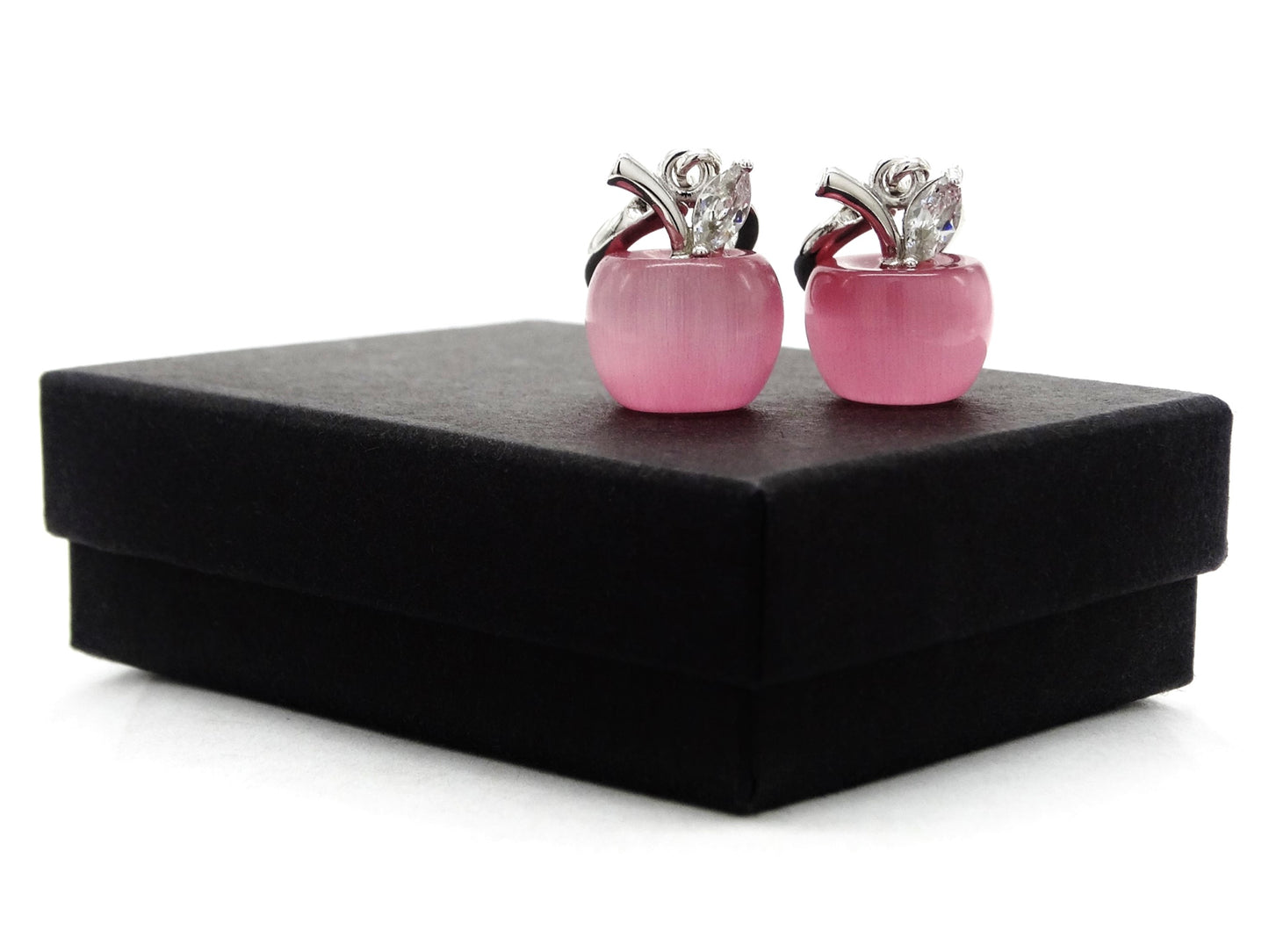 Pink apple hoop earrings GIFT BOX