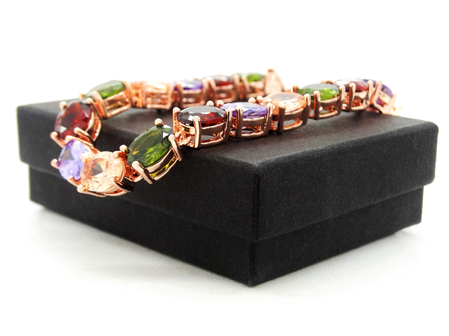 Rose gold different colored oval gems bracelet GIFT BOX