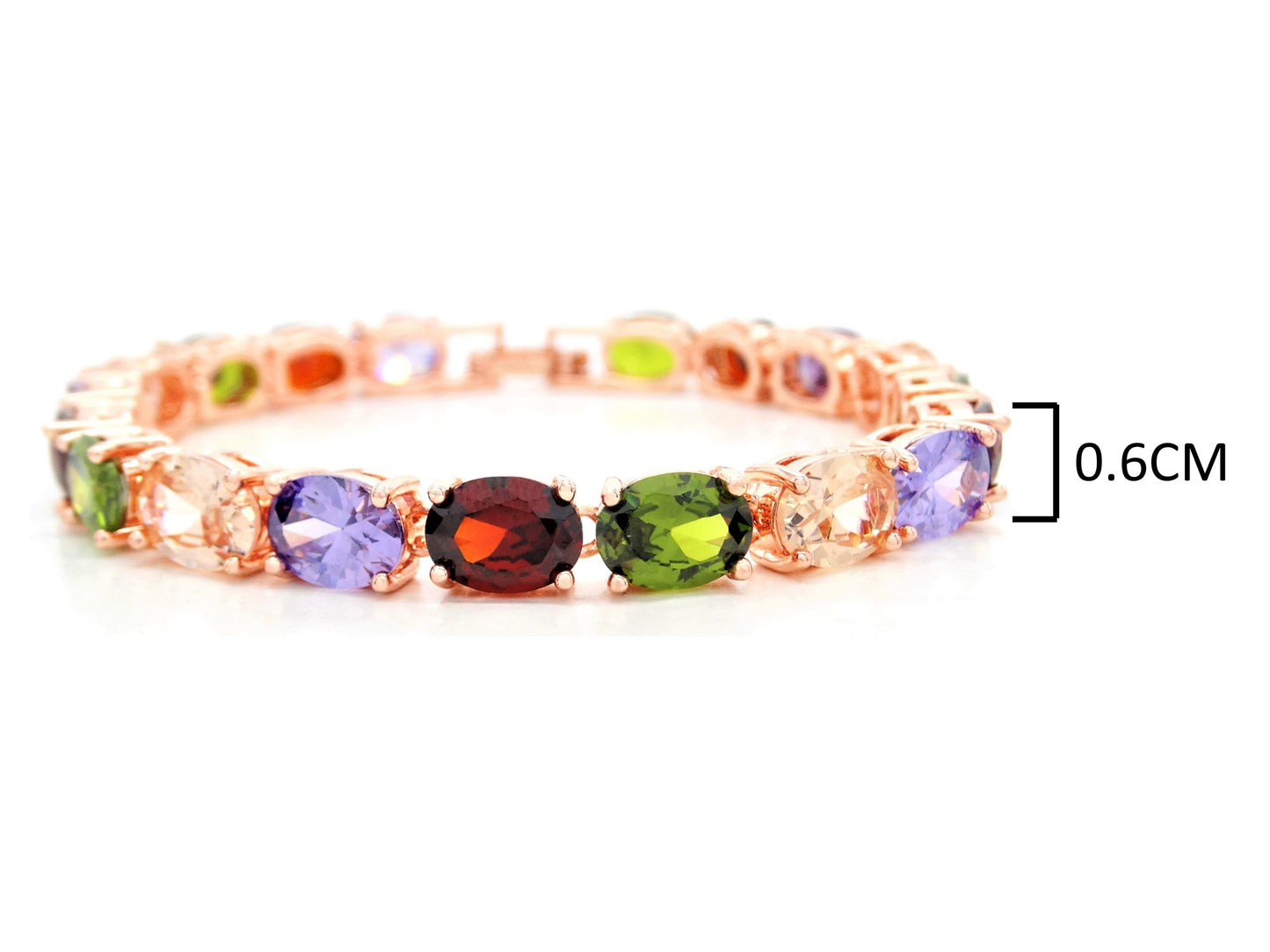 Rose gold different colored oval gems bracelet MEASUREMENT