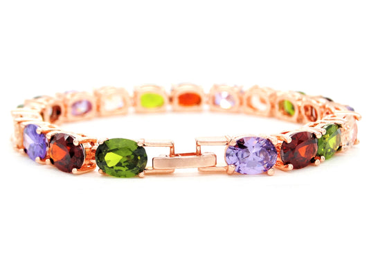 Rose gold different colored oval gems bracelet BACK