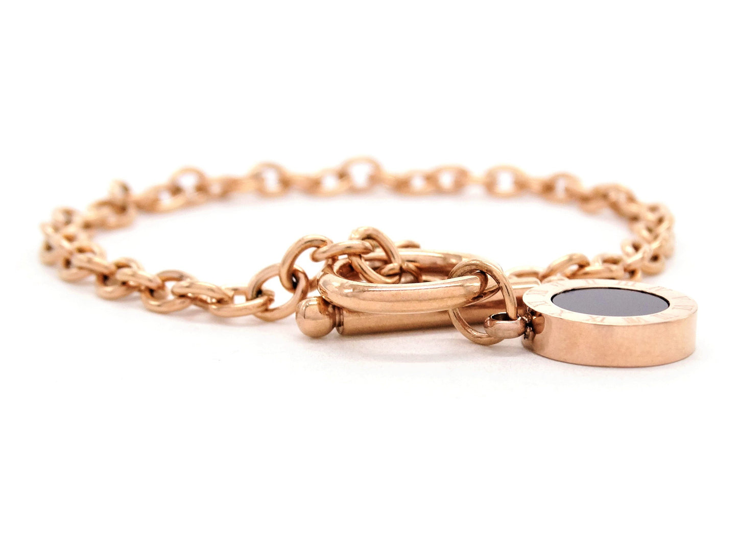 Rose gold black round moonstone bracelet MAIN