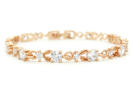 Yellow gold round white gems bracelet MAIN