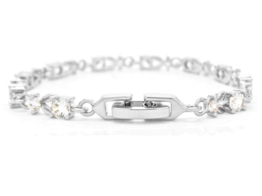 White gold round white gems bracelet BACK