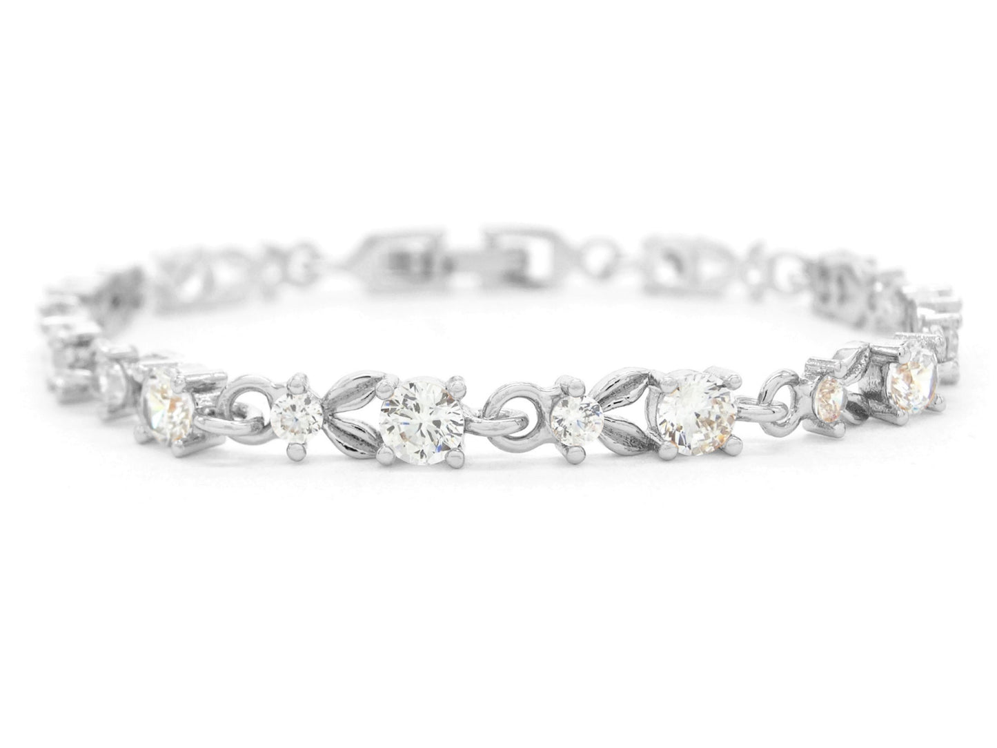 White gold round white gems bracelet MAIN