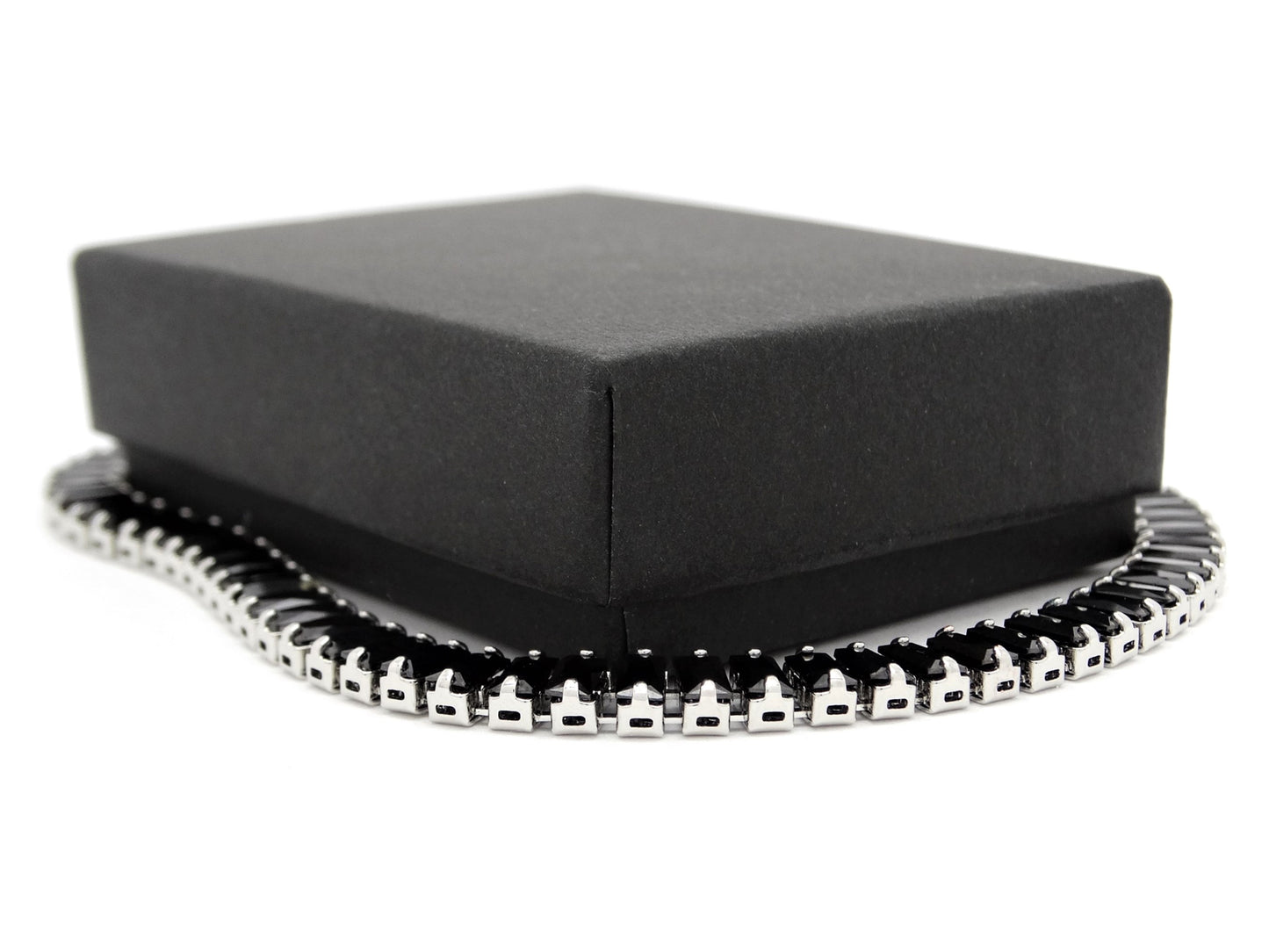 Black moonstone baguette tennis bracelet GIFT BOX