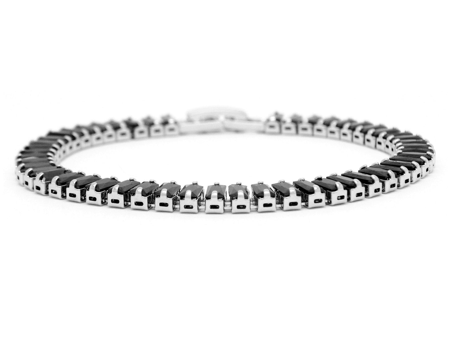 Black moonstone baguette tennis bracelet SIDE