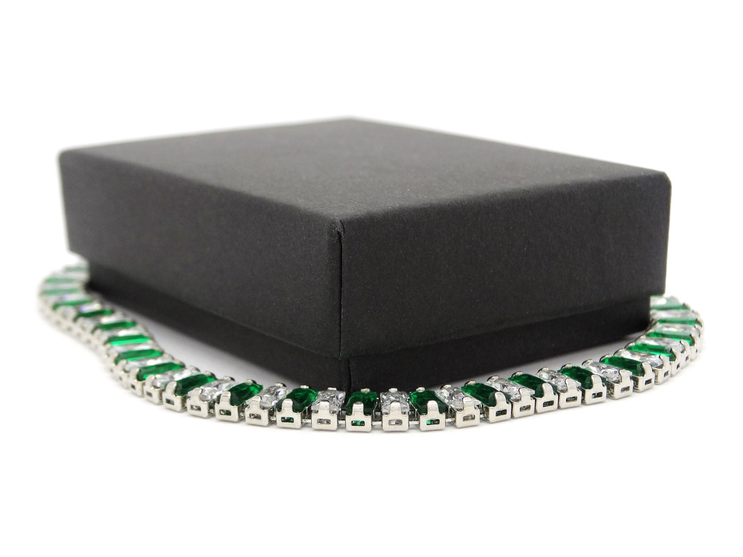 Green and white baguette tennis bracelet GIFT BOX