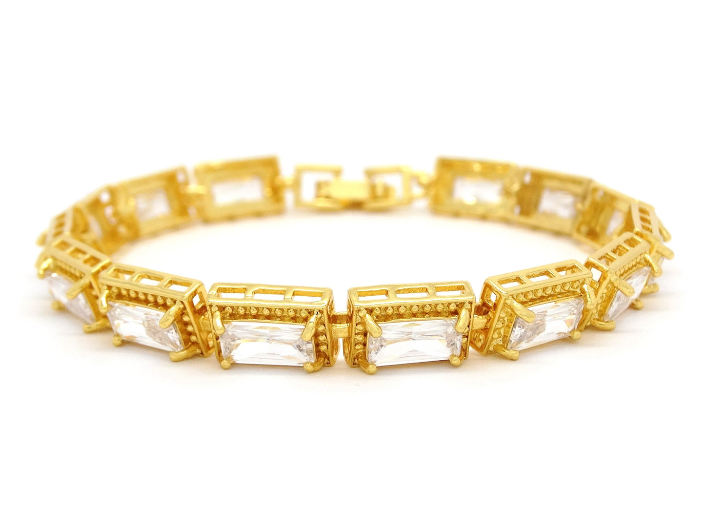 Yellow gold 14 baguette gems tennis bracelet MAIN