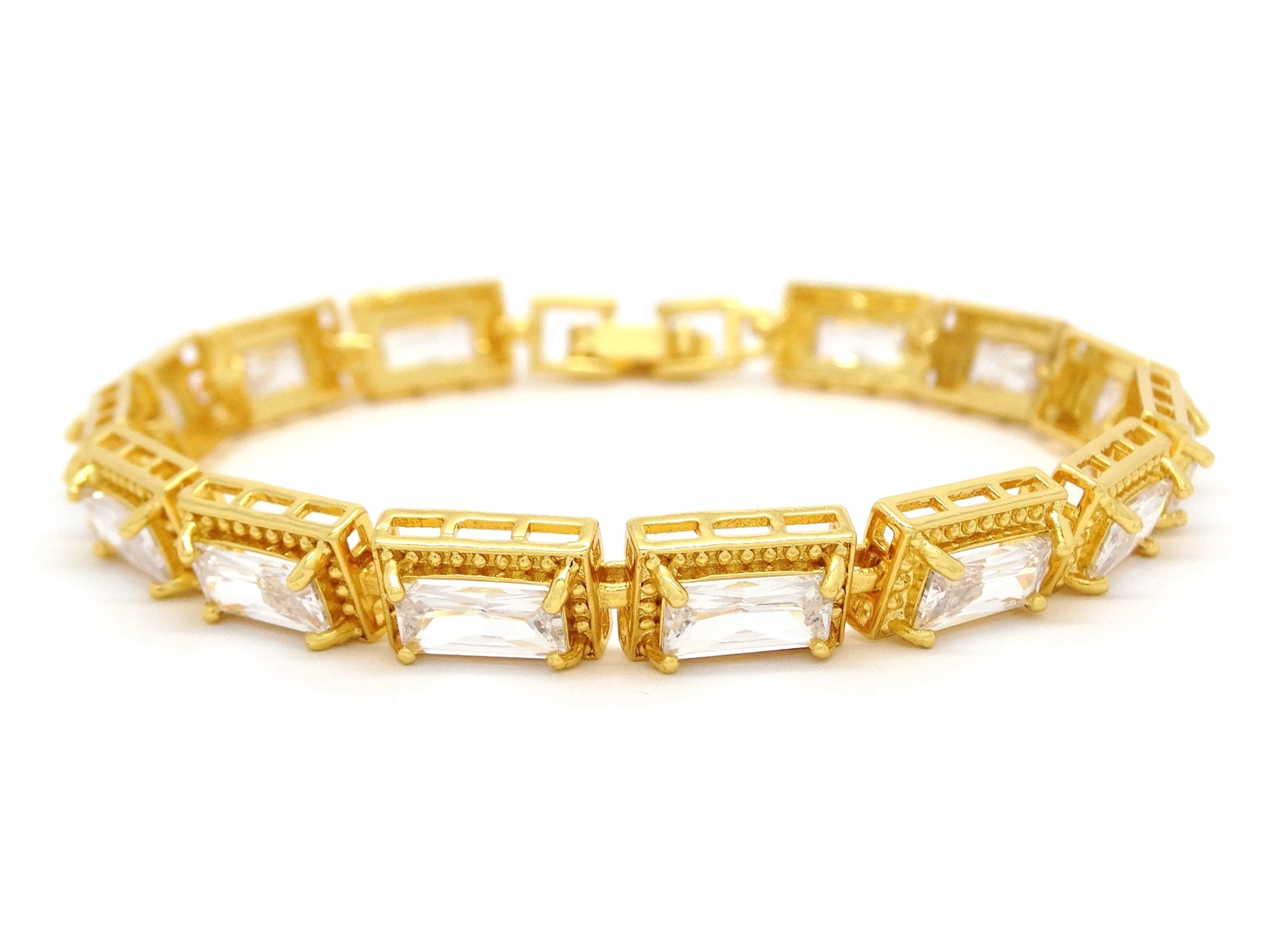 Yellow gold 14 baguette gems tennis bracelet MAIN
