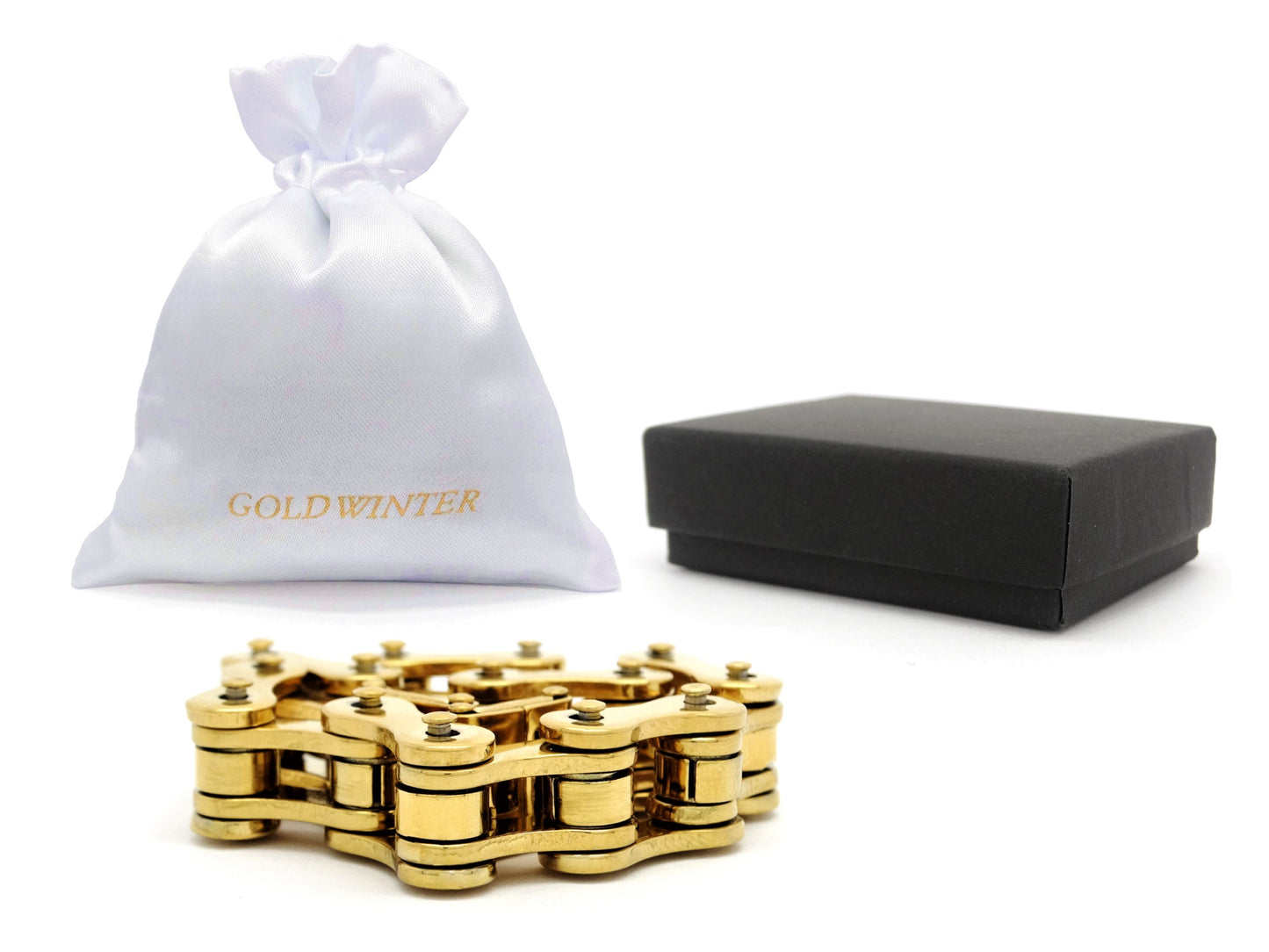 Gold stainless steel bike chain bracelet GIFT BAG AND BOX
