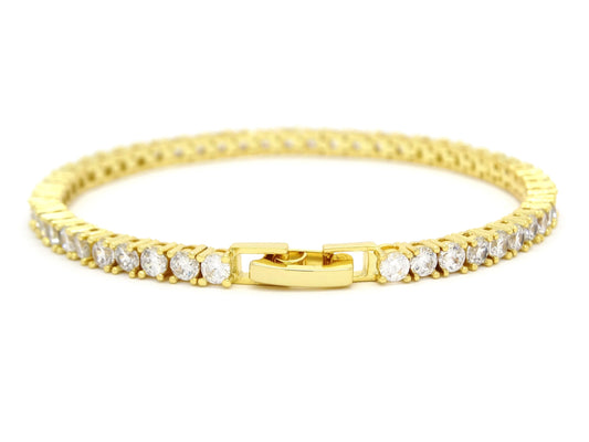 Yellow gold thin round white tennis bracelet BACK