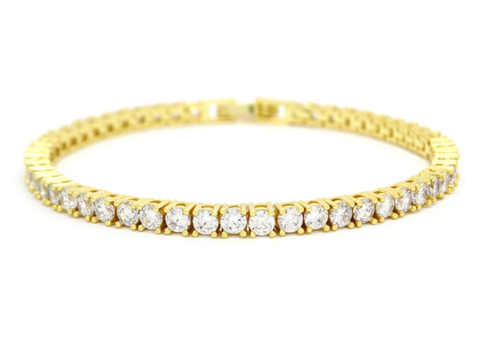 Yellow gold thin round white tennis bracelet MAIN