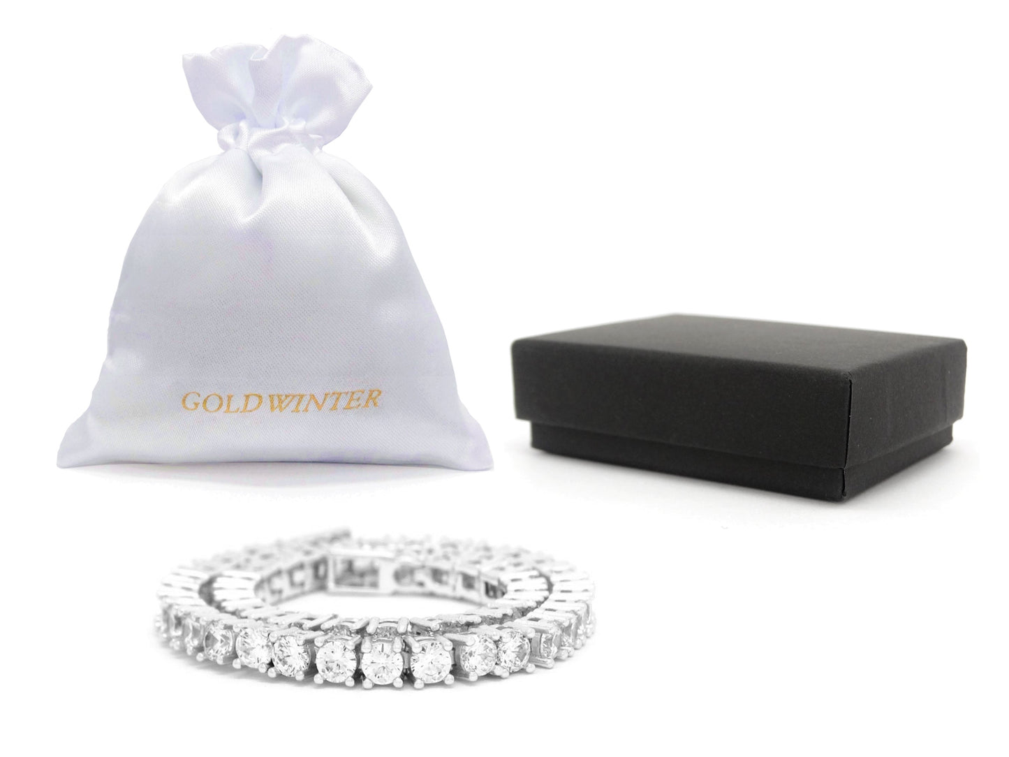 White gold thin round white tennis bracelet GIFT BAG AND BOX