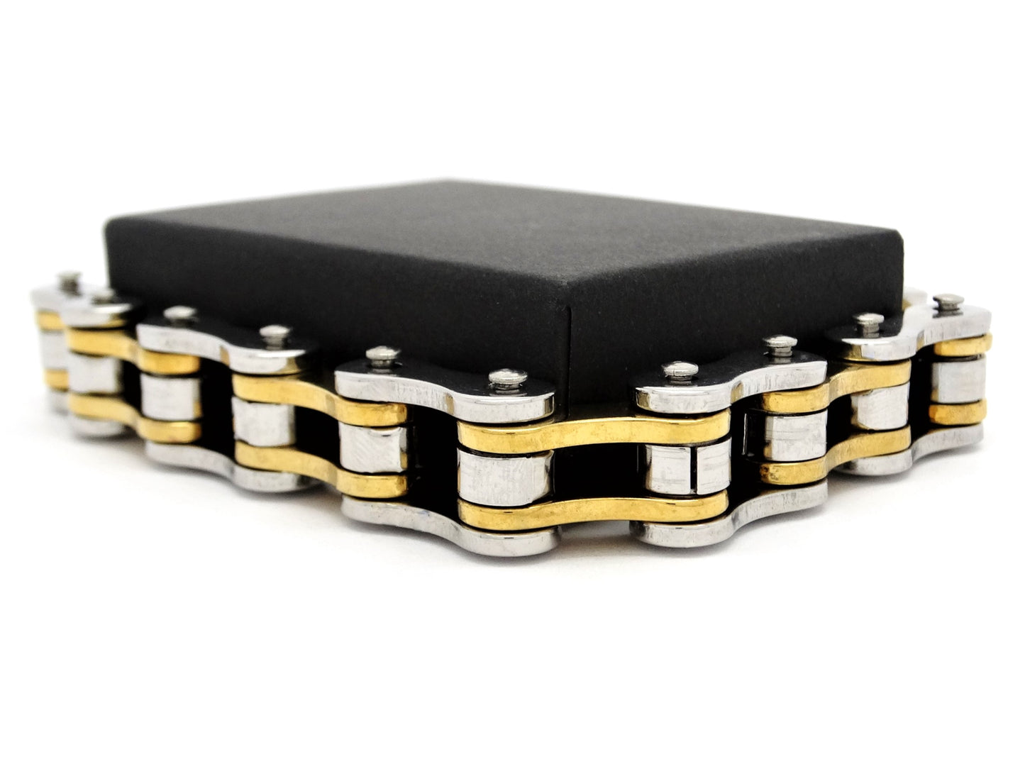 Stainless steel with gold inner links bike chain bracelet GIFT BOX