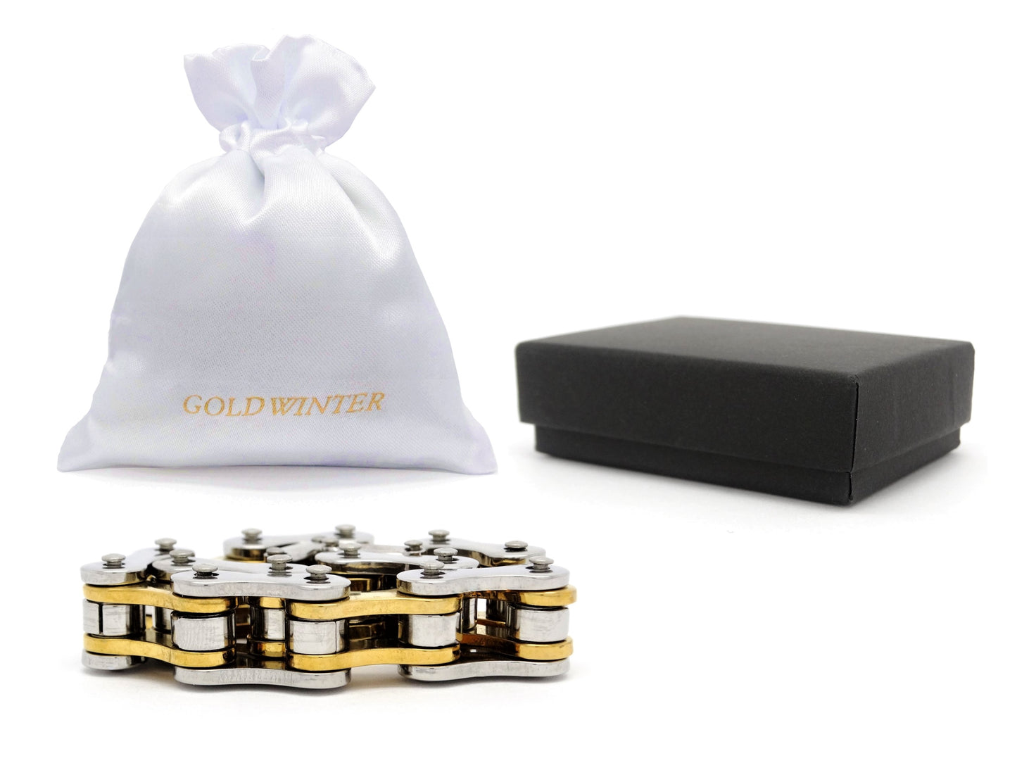 Stainless steel with gold inner links bike chain bracelet GIFT BAG