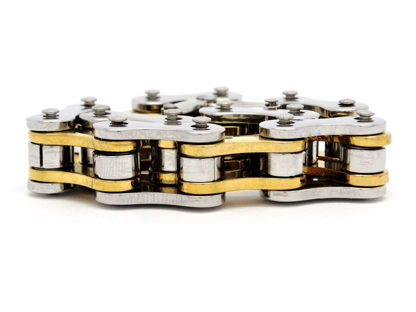 Stainless steel with gold inner links bike chain bracelet DISPLAY