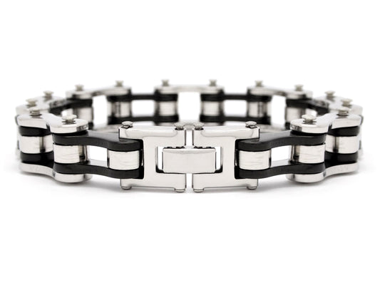 Stainless steel with black inner links bike chain bracelet BACK