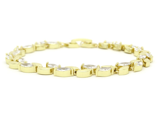 Marquise AAA White Gems Yellow Gold Bracelet SIDE