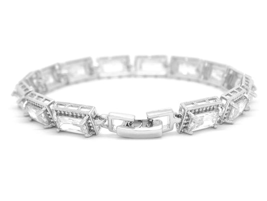 White Gold 14 Baguette Gems Tennis Bracelet BACK
