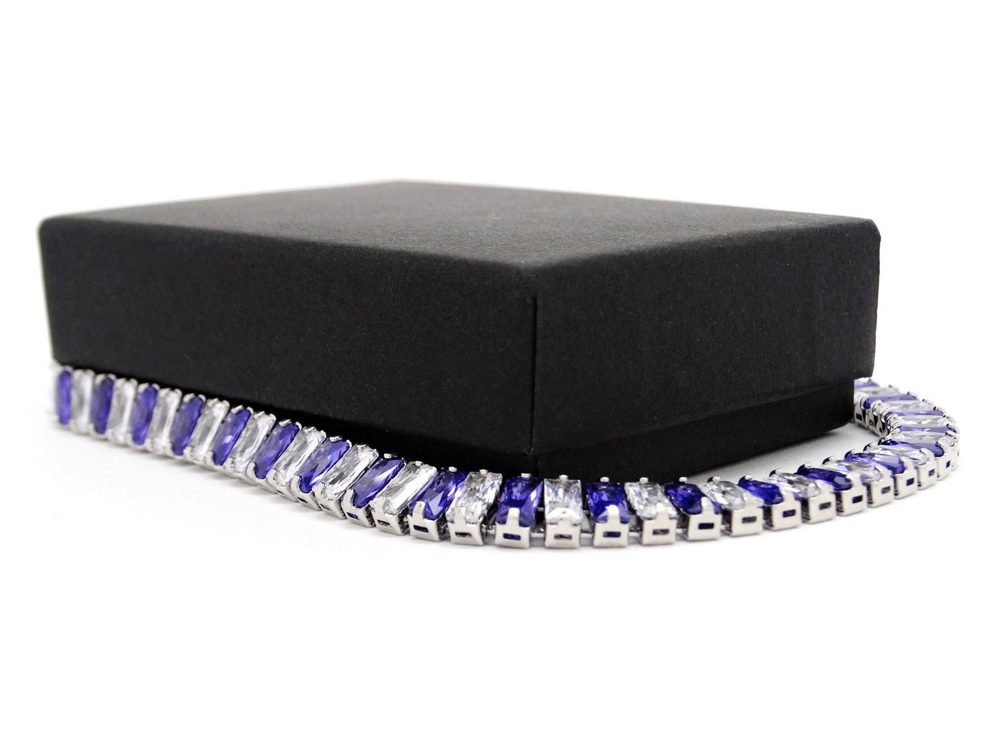 Purple And White Baguette Tennis Bracelet GIFT BOX